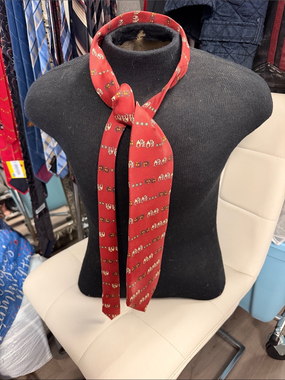 Men's elephant Red Patterned Silk Tie Scarf - Unbranded